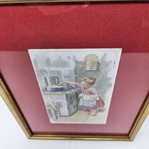 Framed Wall Art Vintage Postcard Girl Cooking Cottagecore Ready To Hang Kitchen - Picture 8 of 8